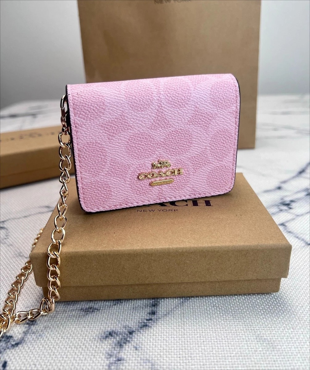 NWT COACH C6650 Mini Wallet on a Chain with In Signature Print 