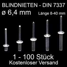Blindnieten Al/ST O 6,4mm Flachrundkopf L&auml;nge 8 - 40 mm DIN7337