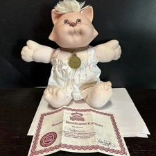 Vintage 1983 Cabbage Patch Kids Koosas  Pink Cat with Collar Apron Papers