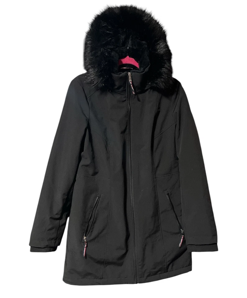 Abrigo Parka Abrigo Mujer TOMMY HILFIGER Negro Imitación Piel Con Capucha Cálido Invierno Talla M Foto 2 de 4