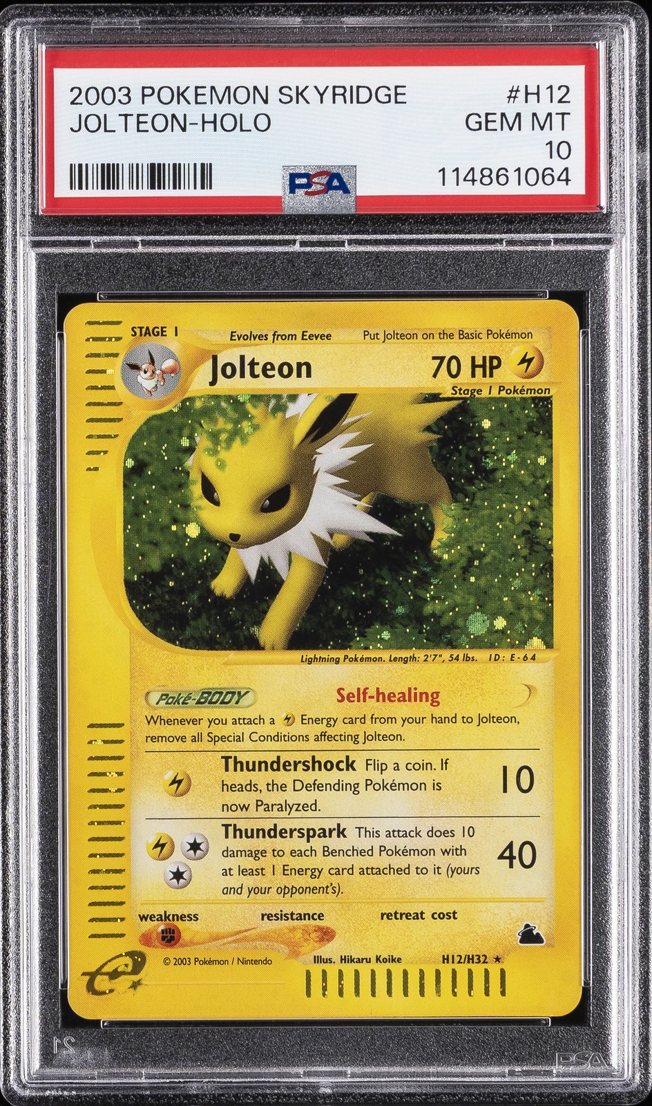 2003 POKEMON SKYRIDGE #H12 JOLTEON-HOLO PSA 10