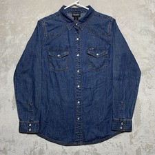 Wrangler Retro Denim Pearl Snap Western Shirt Womens Medium Long Sleeve Rodeo