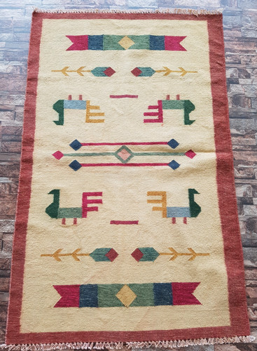 Vintage Handmade Traditional Turkish Pictorial Kilim Floor Rug Carpet 150x93 cm