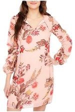 Vince Camuto Women's Printed Chiffon Float Ruched Sleeve Blush