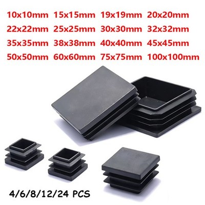 10mm to 100mm Black Square Plastic Plug Blanking End Caps Tube Pipe Inserts Bung