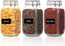 Airtight Glass Canister Set of 3 with Lids 51Oz Clear Food Storage Jars Square,