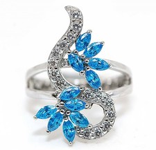 1CT Blue Topaz  White Topaz 925 Solid Sterling Silver Ring Sz 8 MB5-4