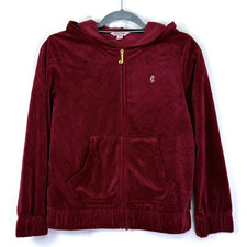 Juicy Couture Velour Hoodie Big Girls Sz L 12/14 Maroon Spellout Logo Full Zip