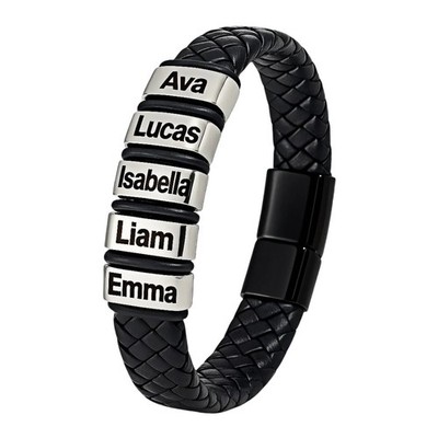 Custom Name Bracelet for Men with 2 6 Beads   Black Leather Personalized Gift
