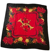 Vintage Liz Claiborne Horn and Poinsettia Holiday Scarf Christmas EUC 35  X 35  