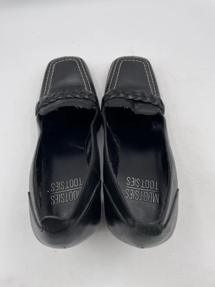 Mocasines Mootsies Tootsies Tacón Bloque Mujer Talla 6 Cuero Negro Puntera Cuadrada Foto 4 de 4