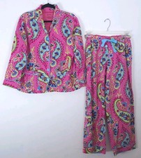 Nick Nora Pink Paisley Flannel Pajama Set Size M Button Up Long Sleeve