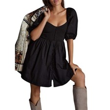 Maeve Puff Sleeved Sweetheart Mini Dress Women's Size Small Black Anthropologie