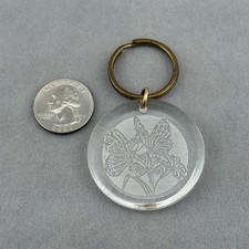 Butterfly Floral Etched Clear Acrylic Round Charm Fob Keychain Key Ring 60473