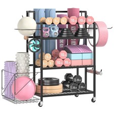 Home Gym Storage Rack, Multi-functional Workout Equipment Storage for Dumbbel...