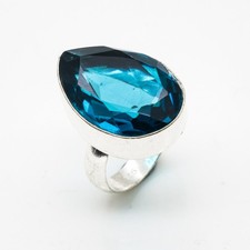 London Blue Topaz Gemstone .925 Sterling Silver Handmade Jewelry Ring Size 7