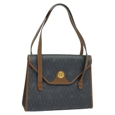 Christian Dior Honeycomb Canvas Hand Bag PVC Leather Gray Gold Auth 123911