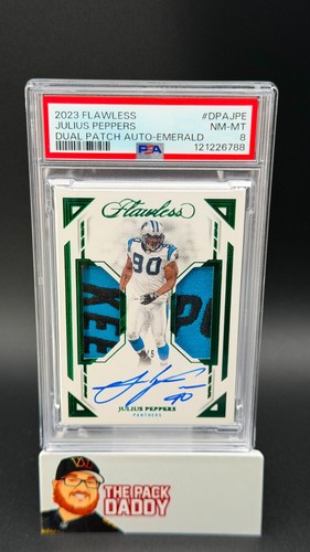 2023 Panini Flawless Julius Peppers Dual Patch Auto Green /5 PSA 8