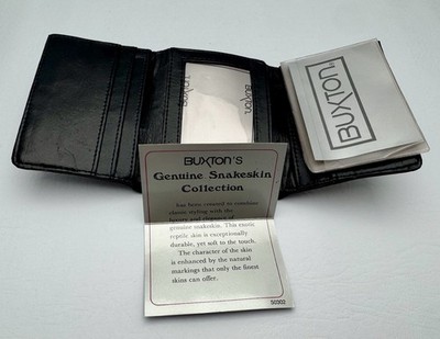 Vintage Buxton Black Genuine Snake Skin Trifold Mens Wallet NWOT 1970-80 s