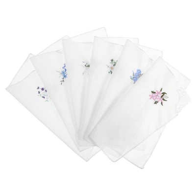 Lot de 6 mouchoirs floraux pour femme : mouchoirs en coton brodés avec bordure - Photo 1/4