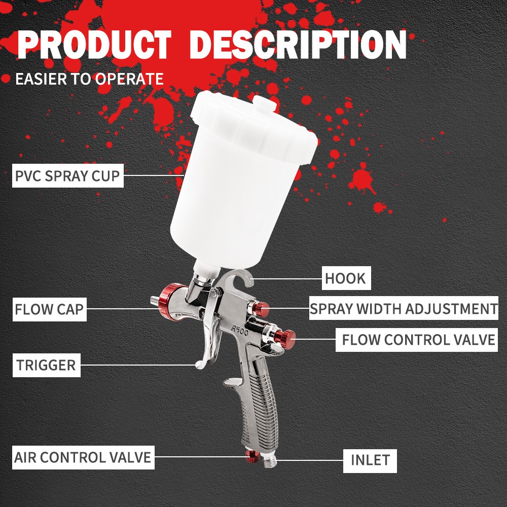 LVLP Air Spray Gun with 1.3mm Nozzle,for Primer Cars & House DIY Painting Gun