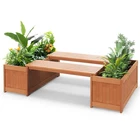 2PCS Wood Outdoor Planter Box w/ Seat 2-in-1 Wooden Raised Garden Bed & Bench