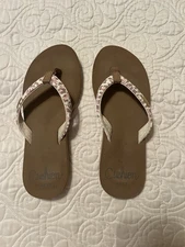 REEF Cushion Sandals Size 8 Tan with Leopard Print Strap Thong Sandal Flip Flops