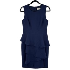 Eliza J Ruffle Cascade crepe sheath dress navy blue size 8