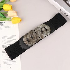 Faux Leather Wide Belt Elastic Metal Buckle Coat Dress Women Waistband