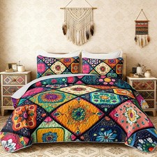 Bohemia Style King Size Quilt Set for Adults,Different Colorful Boho Pattern ...