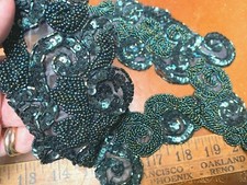 vintage belt collar sequins 3x10" beads hand sewn 1pc glam deco