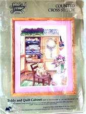 Needlecraft Kit Vtg 1988 Candamar 14-Count Cross Stitch QUILT CABINET Bear