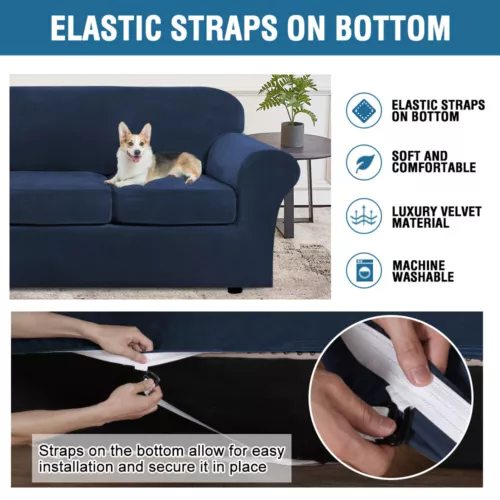 Samt Stretch Elastisch Sofabezug Wohn Couch Schonbezüge Schoner 1/2/3 Sitzer - Bild 22 von 112