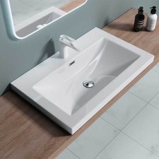 Bathroom Wash Basin Stone Resin Semi Recessed Rectangular Sink Vanity 600-1000mm
