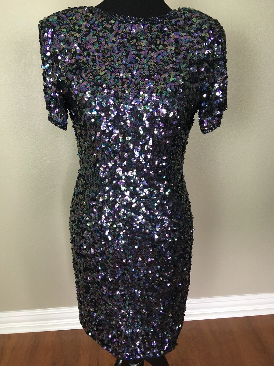 NADINE Boutique S M 100 Silk Beaded Sequin Formal Cocktail Dress
