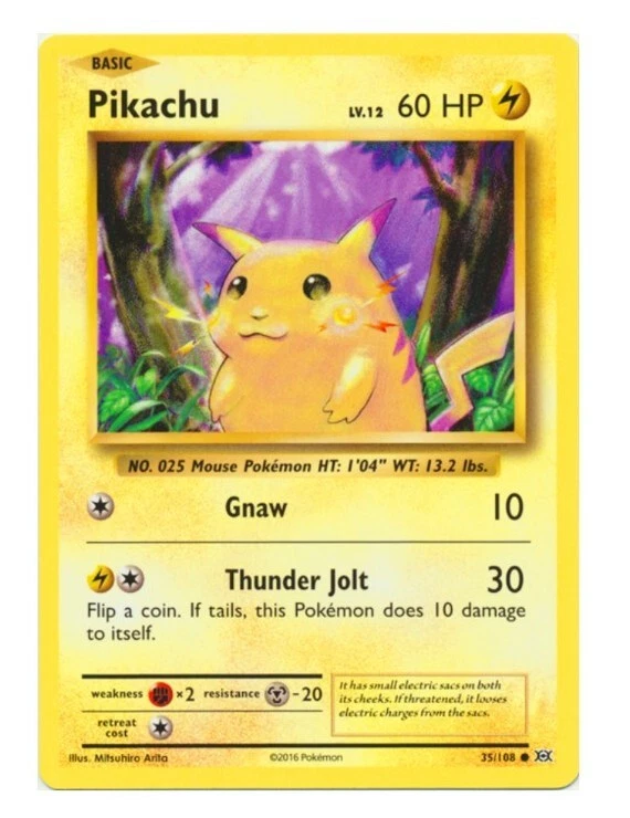 Pokemon Card Rare 2016 Fat Pikachu Level 12 35/108 60 HP Gnaw Thunder Jolt