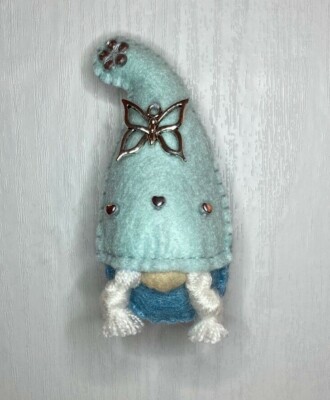 Handmade Gnome Brooch / Gonk Badge / Pixie Pin /  Butterfly Charm
