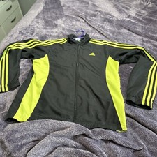 Ladies 20x25” Vintage Adidas Tracksuit Mesh Lined Jacket Black Neon Three Stripe