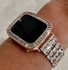 Rose Gold Apple Watch Band Woman 38-45mm Baguette Crystal or Apple Watch Cover