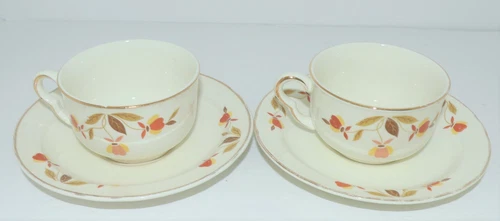 HALL VINTAGE JEWEL TEA AUTUMN LEAF CUP SAUCER RUFFLED 2 SETS #MCS009B