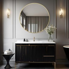 39" Round Gold Wall Mirror with Metal Frame