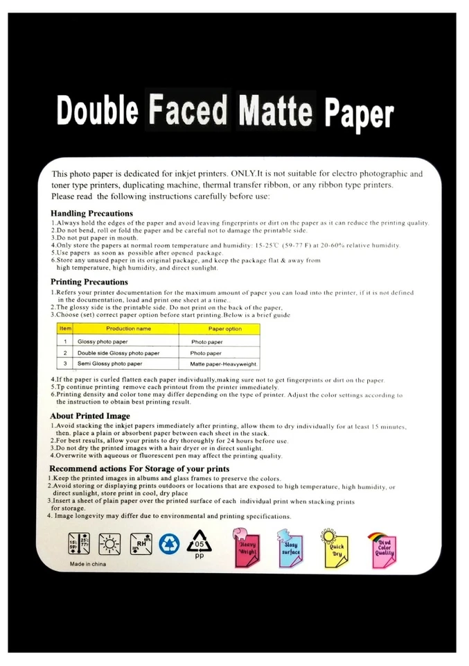 150 Sheets Inkjet Photo Paper Double Sided Matte 8.5x11 Letter 250gsm / 67lbs - Image 2 of 2