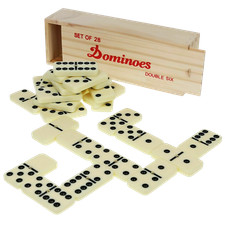 Double Six Dominoes Set 28 Piece with Wooden Box Brass Spinners Classic Game