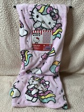 Hello Kitty Pink Unicorn Plush Throw Blanket 50 x70 Cloud Balloons Rainbows NWT