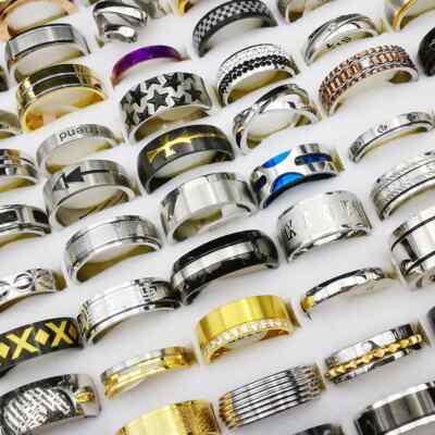 100PCS Stainless Steel Rings Bulk Lot Fashion Jewelry Men's Wholesale Mixed Ring