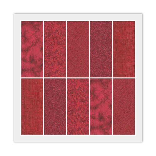 Jelly Roll (20) 2 1/2" Strips Red, Ruby 100 Cotton Fabric 5 Prints