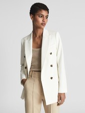 Reiss Womens Ava Double Breasted White Blazer Jacket Uk Size 10