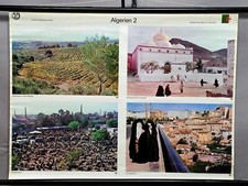 Schulwandkarte vintage Poster Landschaft Algerien Weinbau Koranschule Schafmarkt