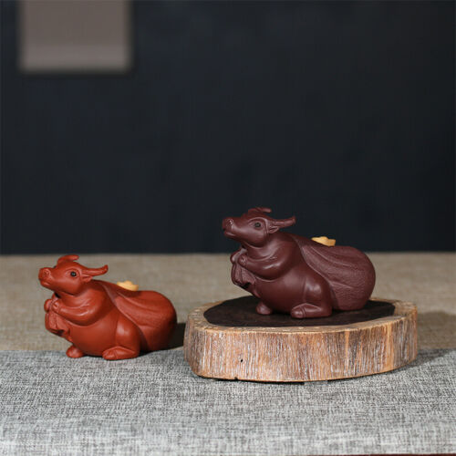 creative tea pet wealth mascot cattle ox statue coin bag purple clay tea play - Afbeelding 1 van 12