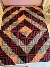 Primitive Vintage log cabin quilt 100 quilted by hand